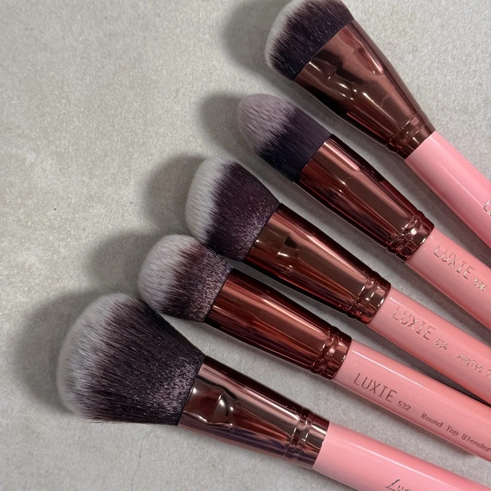 Luxie Brush Set 5 Piece Face Makeup Brushes Pink Rose Gold